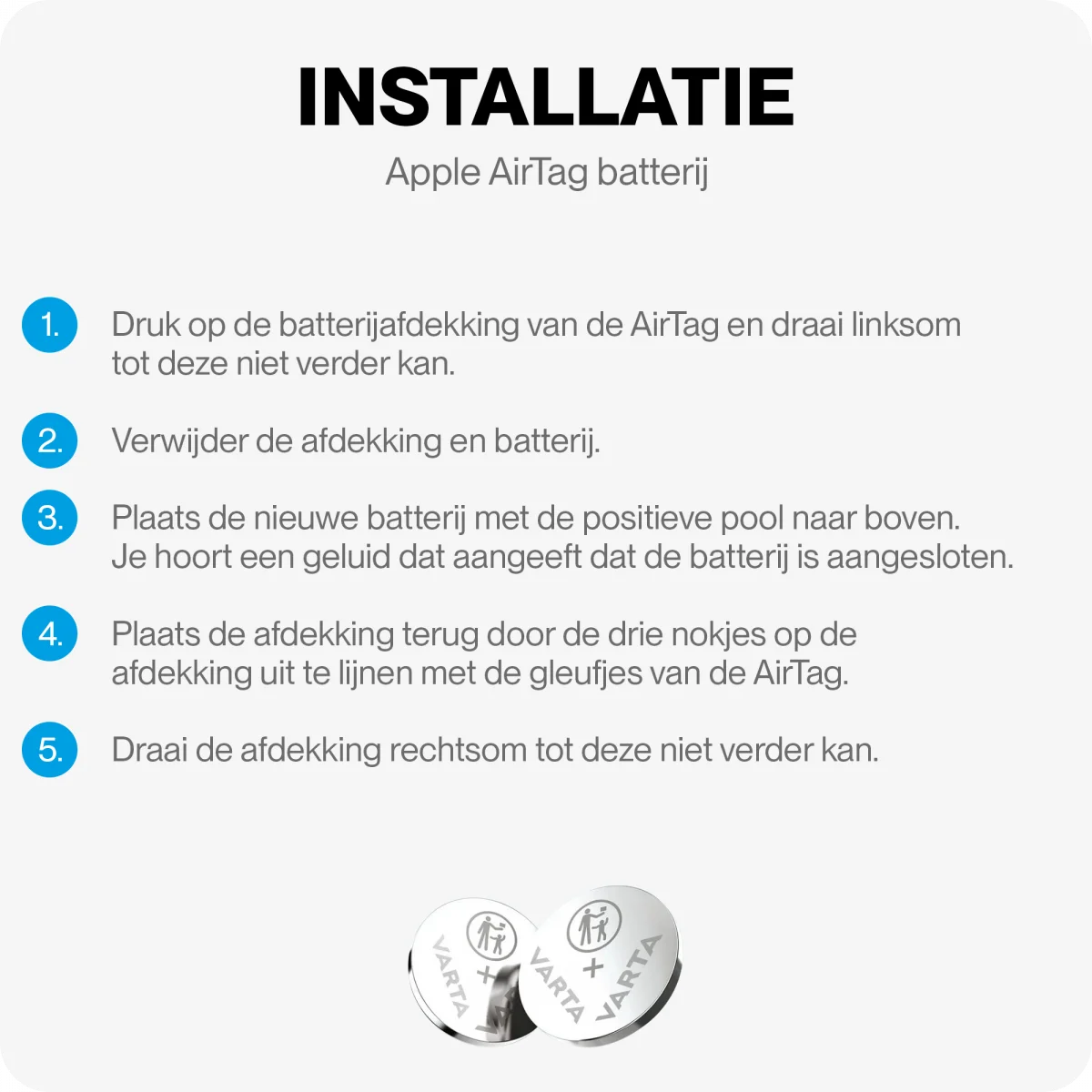 Varta CR2032 Lithium Knoopcelbatterij Apple AirTag 220mh / 3V (2-Pack) afbeelding 5