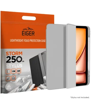 Eiger Storm 250m Stylus iPad Air 11 (2024) Hoes Book Case met Pen Houder Grijs Hoesjes