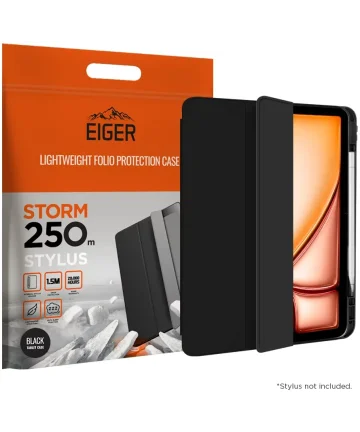 Eiger Storm 250m Stylus iPad Air 13 (2024) Hoes Book Case met Pen Houder Zwart Hoesjes