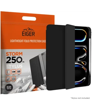 Eiger Storm 250m Stylus iPad Pro 11 (2024) Hoes Book Case met Pen Houder Zwart Hoesjes