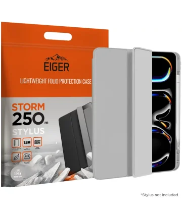 Eiger Storm 250m Stylus iPad Pro 11 (2024) Hoes Book Case met Pen Houder Grijs Hoesjes