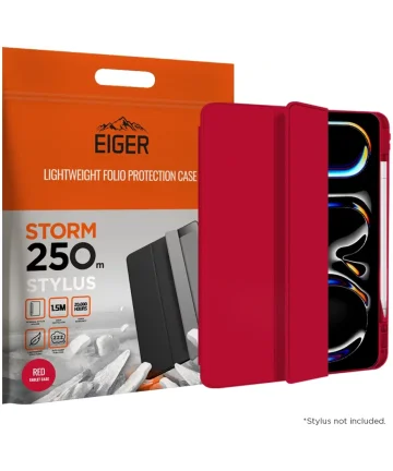 Eiger Storm 250m Stylus iPad Pro 11 (2024) Hoes Book Case met Pen Houder Rood Hoesjes