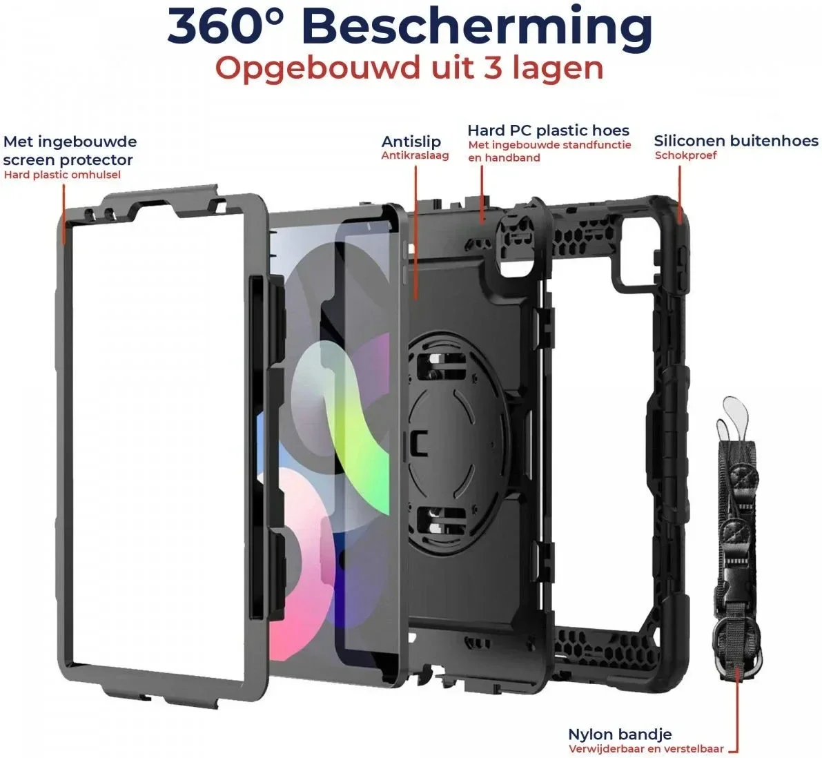 Apple iPad Air 13 (24/25) Hoes met Screen Protector en Handriem Zwart afbeelding 4