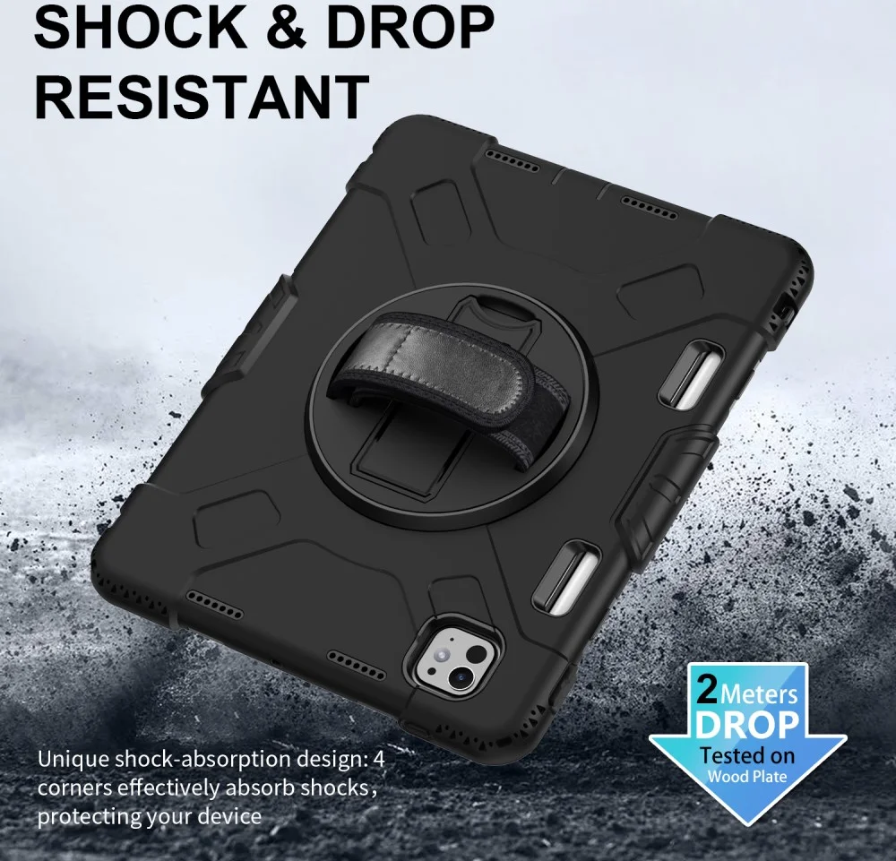 Apple iPad Pro 11 (2024) Hoes Back Cover met Kickstand en Handriem Zwart afbeelding 4