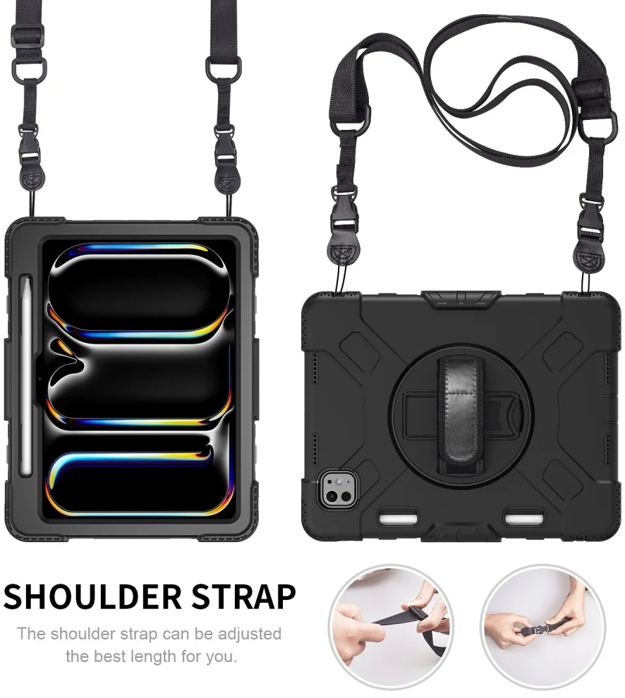 Apple iPad Pro 11 (2024) Hoes Back Cover met Kickstand en Handriem Zwart afbeelding 12