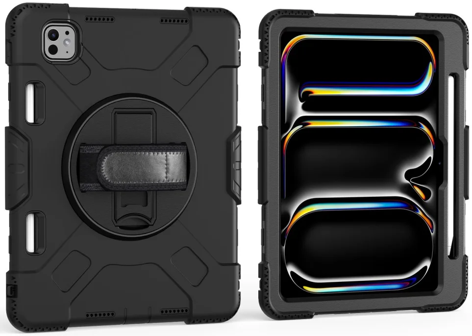Apple iPad Pro 11 (2024) Hoes Back Cover met Kickstand en Handriem Zwart afbeelding 2