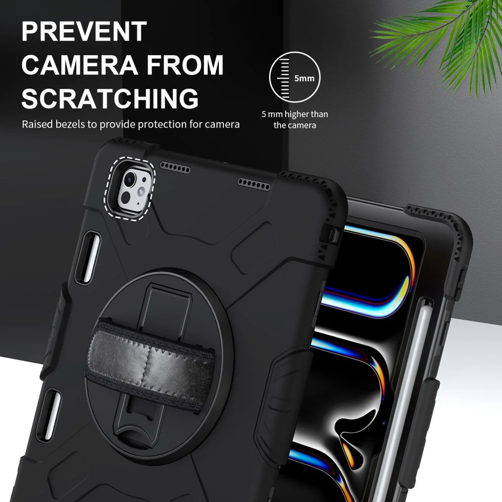 Apple iPad Pro 11 (2024) Hoes Back Cover met Kickstand en Handriem Zwart afbeelding 5