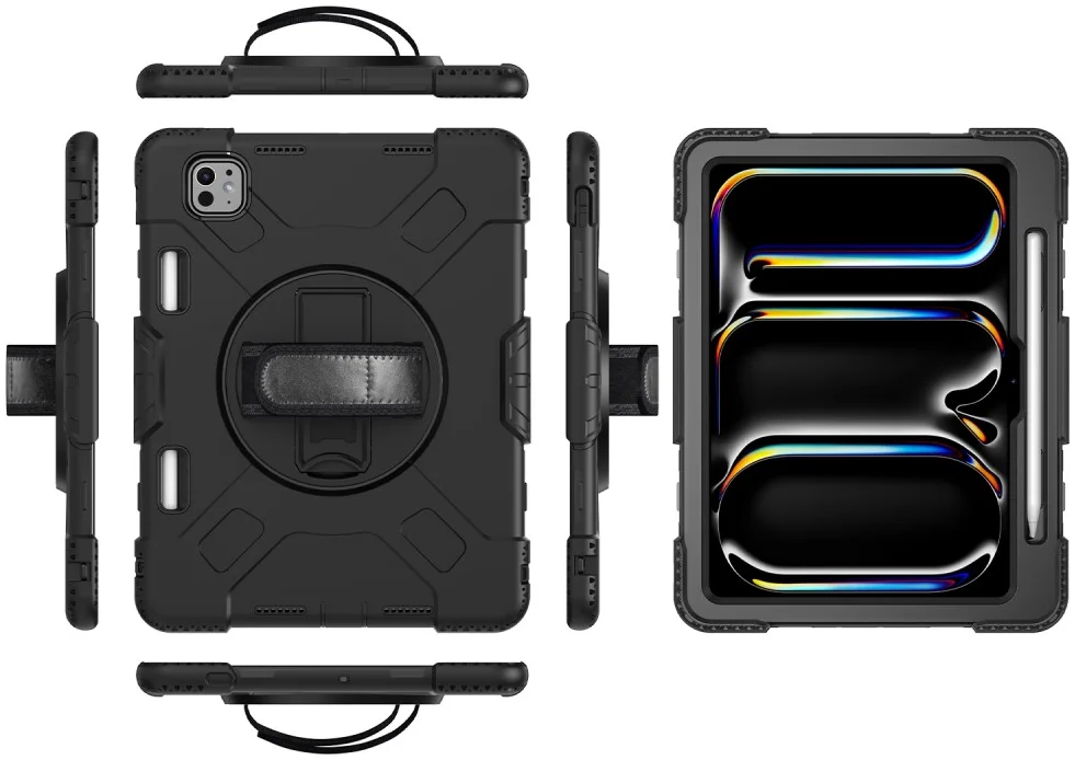Apple iPad Pro 11 (2024) Hoes Back Cover met Kickstand en Handriem Zwart afbeelding 9