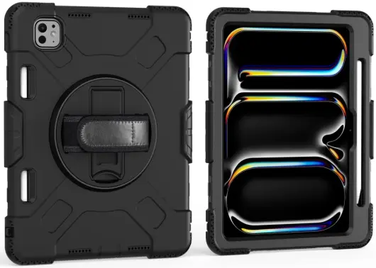 Apple iPad Pro 11 (2024) Hoes Back Cover met Kickstand en Handriem Zwart afbeelding 2