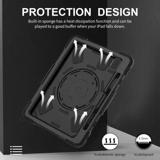 Apple iPad Pro 11 (2024) Hoes Back Cover met Kickstand en Handriem Zwart afbeelding 6