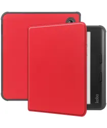 Kobo Libra Colour Hoes Tri-Fold Book Case met Standaard Rood