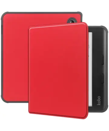 Kobo Libra Colour Hoes Tri-Fold Book Case met Standaard Rood Hoesjes