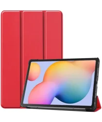 Samsung Galaxy Tab S6 Lite Hoes Tri-Fold Book Case met Standaard Rood