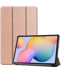 Samsung Galaxy Tab S6 Lite Hoes Tri-Fold Book Case met Standaard Roze Goud