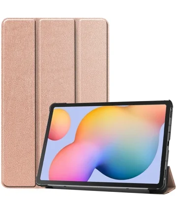 Samsung Galaxy Tab S6 Lite Hoes Tri-Fold Book Case met Standaard Roze Goud Hoesjes