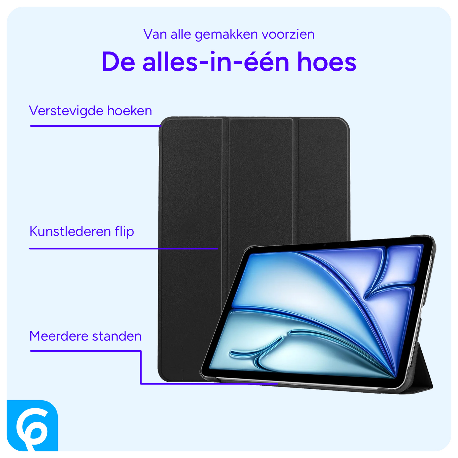 Apple iPad Air 11 (2024/2025) Hoes Tri-Fold Book Case met Standaard Zwart afbeelding 3