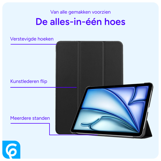 Apple iPad Air 11 (2024/2025) Hoes Tri-Fold Book Case met Standaard Zwart afbeelding 3