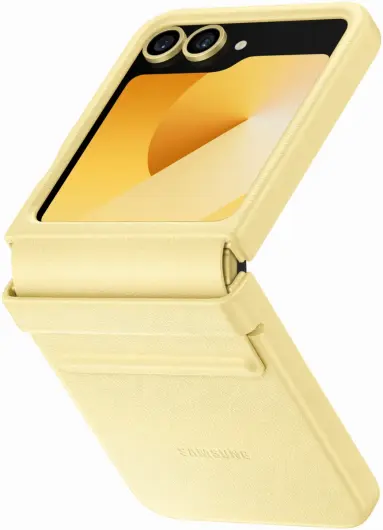 Origineel Samsung Galaxy Z Flip 6 Hoesje KindSuit Leather Case Geel afbeelding 1