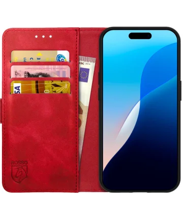 Rosso Element Apple iPhone 16 Hoesje Book Case Wallet Rood Hoesjes