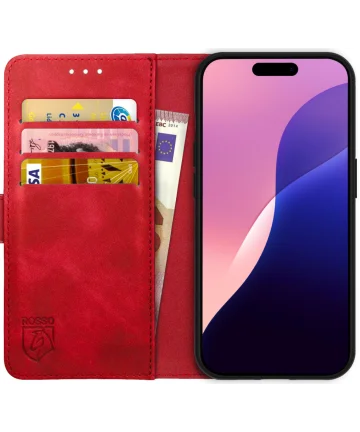 Rosso Element Apple iPhone 16 Pro Hoesje Book Case Wallet Rood Hoesjes