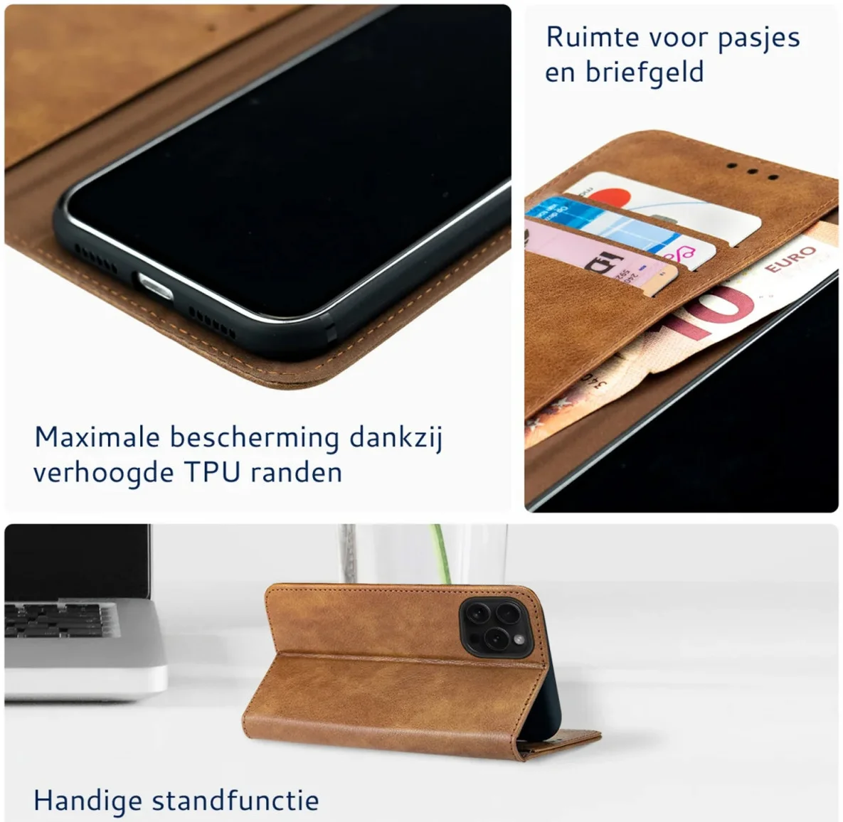 Rosso Element Apple iPhone 16 Pro Max Hoesje Book Case Wallet Bruin afbeelding 4
