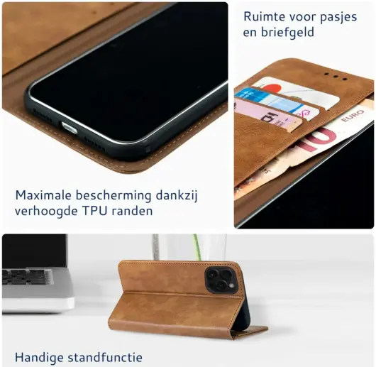 Rosso Element Apple iPhone 16 Pro Max Hoesje Book Case Wallet Bruin afbeelding 4
