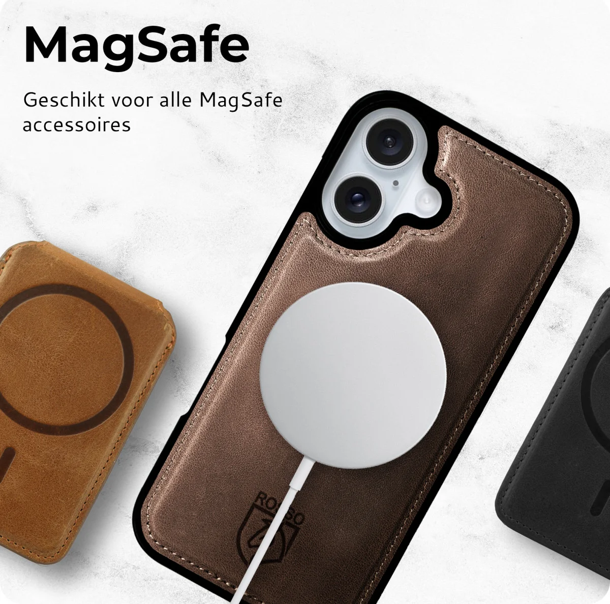 Rosso Elite Apple iPhone 16 Hoesje met MagSafe Book Case Echt Leer Bruin afbeelding 4