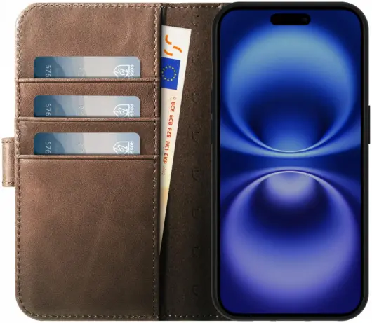 Rosso Elite Apple iPhone 16 Hoesje met MagSafe Book Case Echt Leer Bruin afbeelding 2