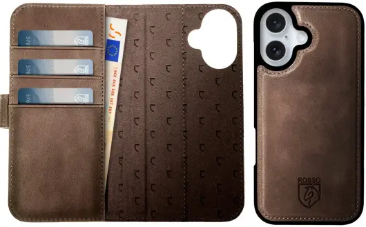 Rosso Elite Apple iPhone 16 Hoesje met MagSafe Book Case Echt Leer Bruin afbeelding 7