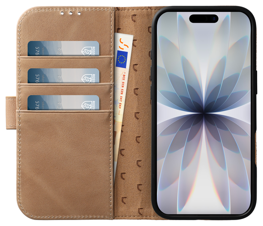 Rosso Elite Apple iPhone 16 Plus Hoesje MagSafe Book Case Echt Leer Lichtbruin afbeelding 2