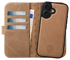 Rosso Elite Apple iPhone 16 Plus Hoesje MagSafe Book Case Echt Leer Lichtbruin afbeelding