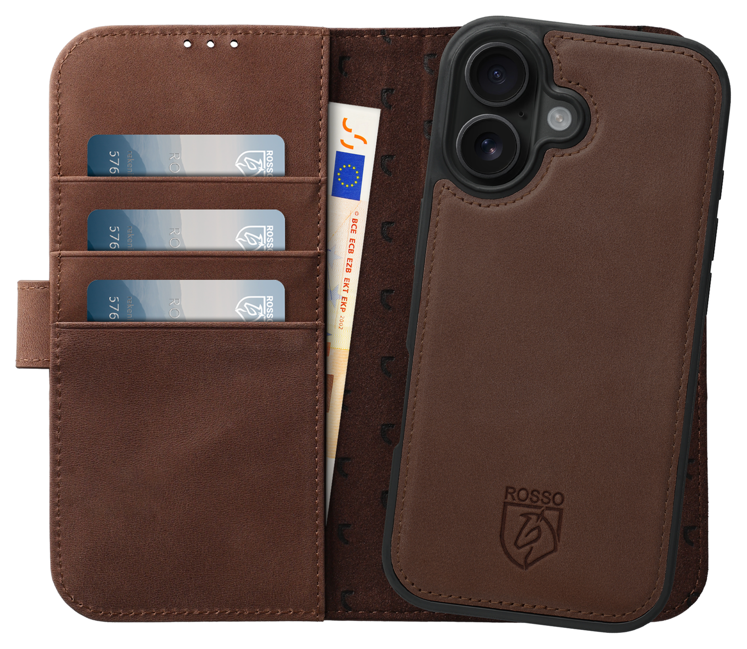 Rosso Elite Apple iPhone 16 Plus Hoesje MagSafe Book Case Echt Leer Bruin afbeelding 1