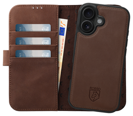 Rosso Elite Apple iPhone 16 Plus Hoesje MagSafe Book Case Echt Leer Bruin afbeelding