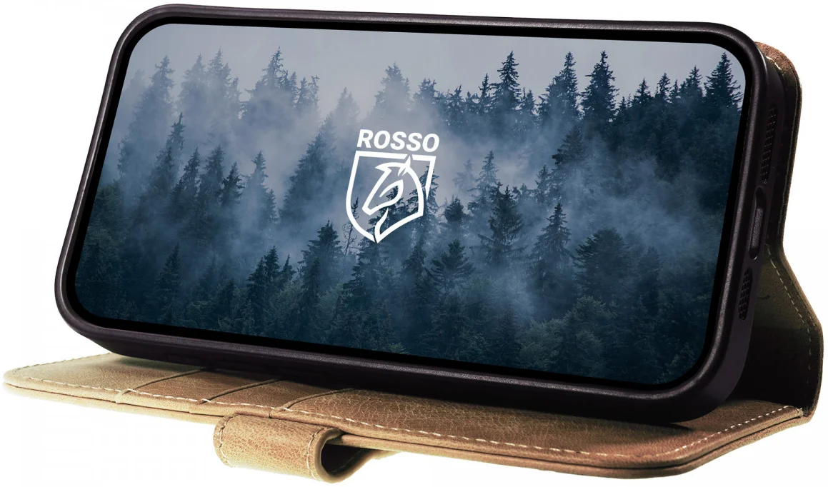 Rosso Elite iPhone 16 Pro Max Hoesje MagSafe Book Case Echt Leer Lichtbruin afbeelding 11