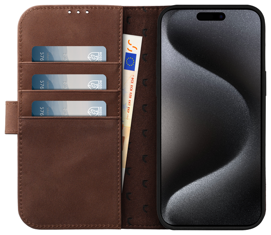 Rosso Elite iPhone 16 Pro Max Hoesje MagSafe Book Case Echt Leer Bruin afbeelding 2