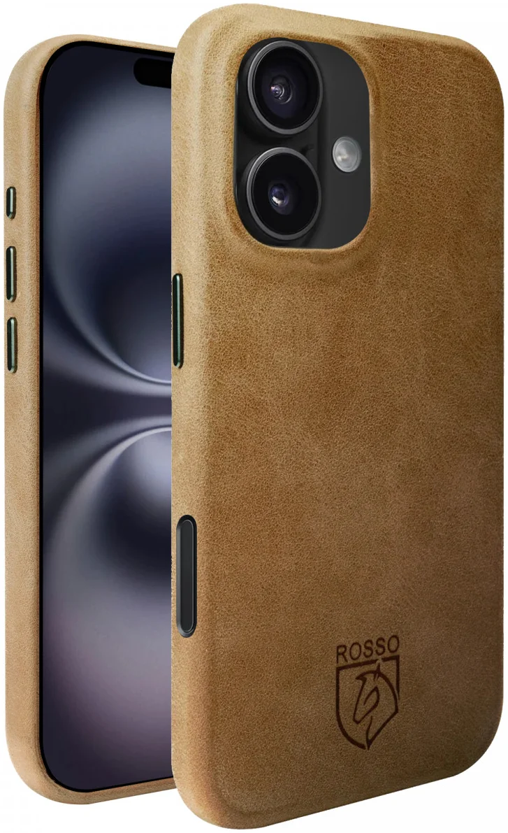 Rosso Elite iPhone 16 Hoesje Leer Back Cover MagSafe Lichtbruin afbeelding 1