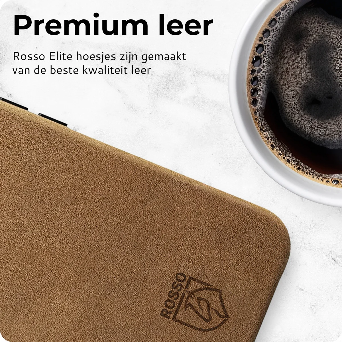 Rosso Elite iPhone 16 Hoesje Leer Back Cover MagSafe Lichtbruin afbeelding 3