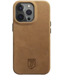 Rosso Elite iPhone 16 Pro Hoesje Leer Back Cover MagSafe Lichtbruin afbeelding