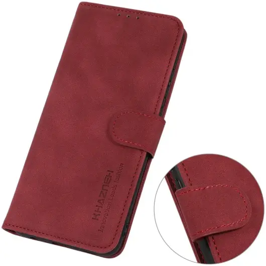 KHAZNEH Nokia C12 Hoesje Retro Wallet Book Case Rood afbeelding 5