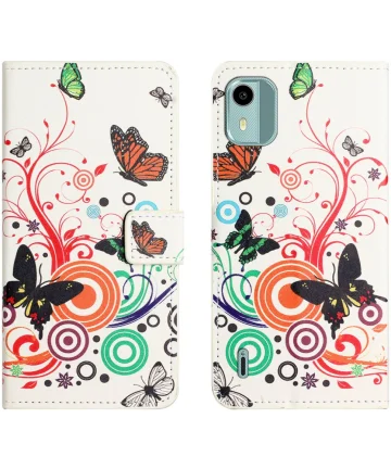 Nokia C12 Hoesje Portemonnee Book Case Vlinder Print Hoesjes