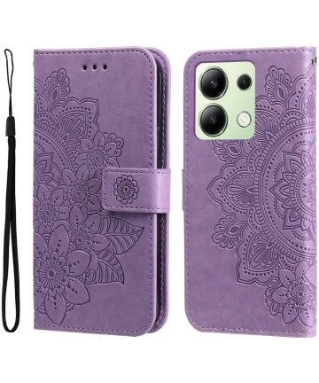 Xiaomi Redmi Note 13 4G Hoesje Bloemen Print Wallet Book Case Paars Hoesjes