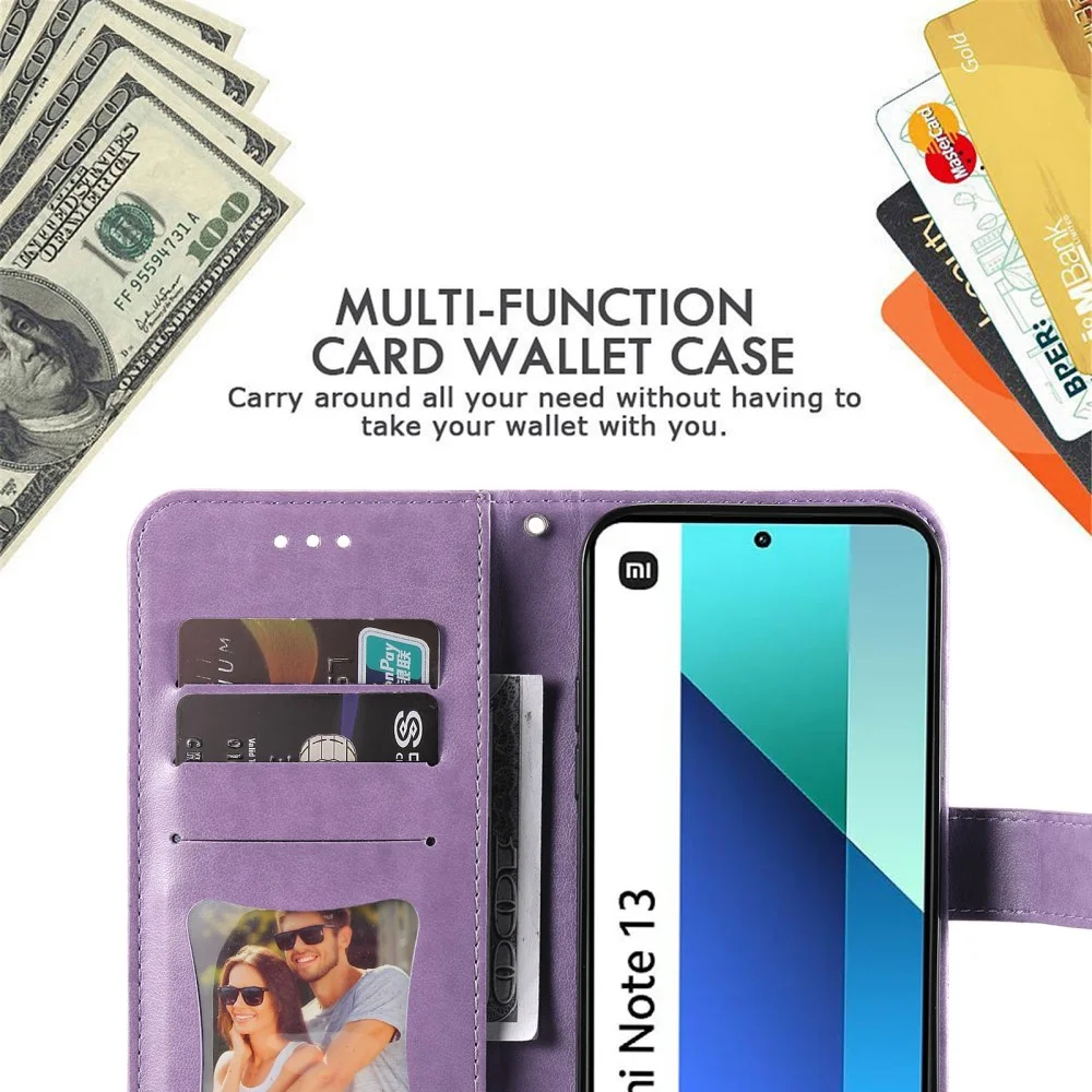 Xiaomi Redmi Note 13 4G Hoesje Bloemen Print Wallet Book Case Paars afbeelding 3