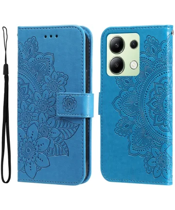 Xiaomi Redmi Note 13 4G Hoesje Bloemen Print Wallet Book Case Blauw Hoesjes