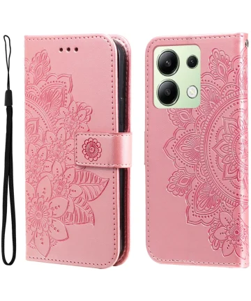 Xiaomi Redmi Note 13 4G Hoesje Bloemen Print Wallet Book Case Roze Hoesjes