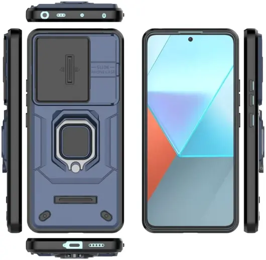Xiaomi Redmi Note 13 Pro 5G Hoesje met Camera Slider en Kickstand Ring Blauw afbeelding 5