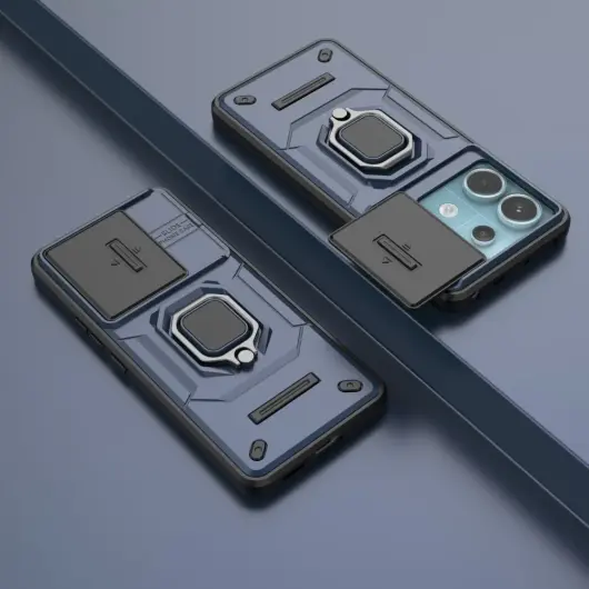 Xiaomi Redmi Note 13 Pro 5G Hoesje met Camera Slider en Kickstand Ring Blauw afbeelding 6