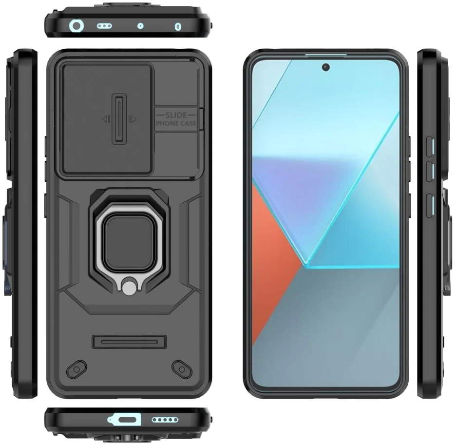 Xiaomi Redmi Note 13 Pro 5G Hoesje met Camera Slider en Kickstand Ring Zwart afbeelding 5