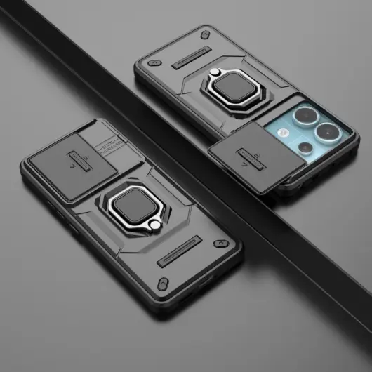 Xiaomi Redmi Note 13 Pro 5G Hoesje met Camera Slider en Kickstand Ring Zwart afbeelding 6