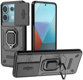 Xiaomi Redmi Note 13 Pro 5G Hoesje met Camera Slider en Kickstand Ring Zwart