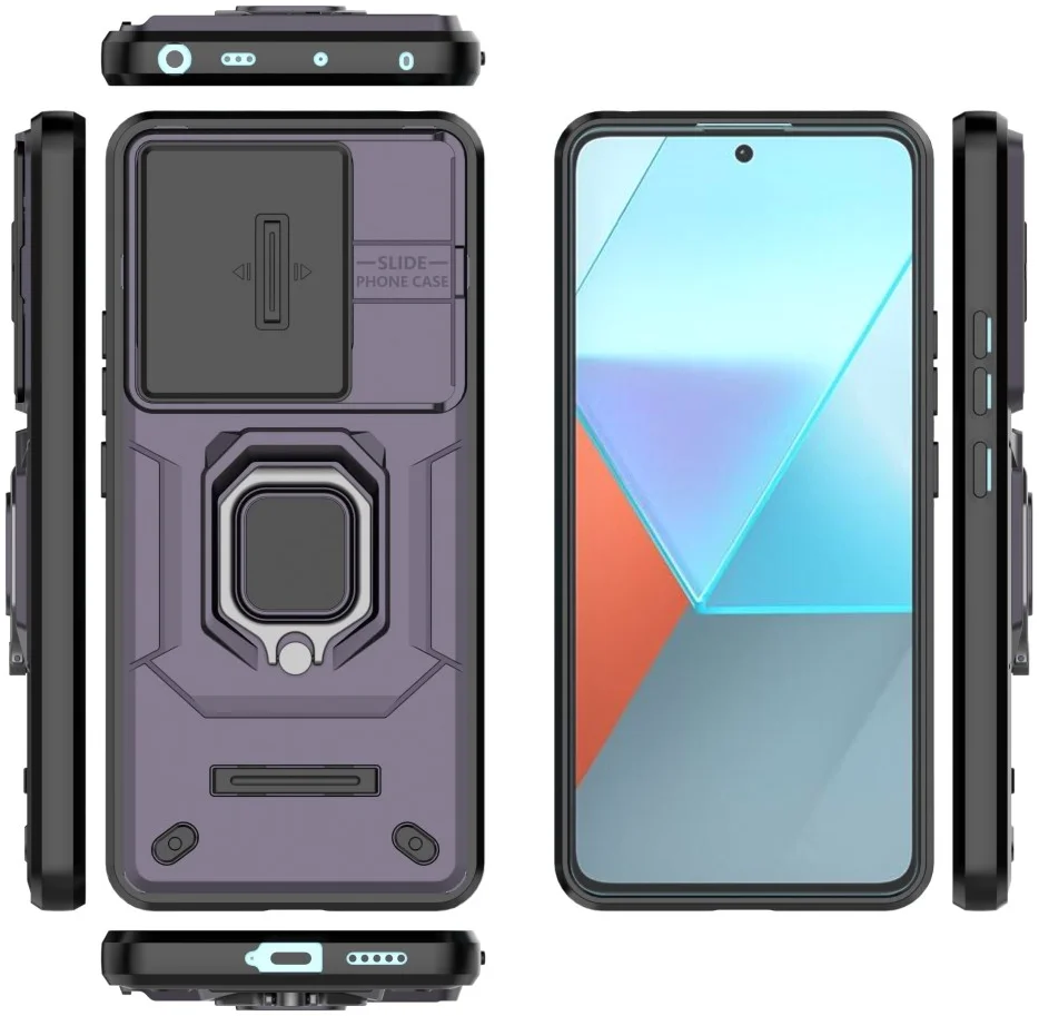 Xiaomi Redmi Note 13 Pro 5G Hoesje met Camera Slider en Kickstand Ring Paars afbeelding 5